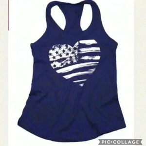 NEW Navy blue star stripped heart O-neck tank top